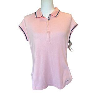 DKNY Jeans Women's Polo Shirt Pink Sz XL Cotton Short Sleeve Button Placket NEW
